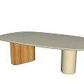 Modern Oval Dining Table With Beige Top And Wooden Metal Legs Design