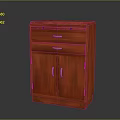 Classic Red Wooden Cabinet Featuring Two Drawers And Double Doors With Handles