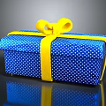 Decorative Blue White Polka Dot Gift Box With Yellow Ribbon And Bow For Gifting