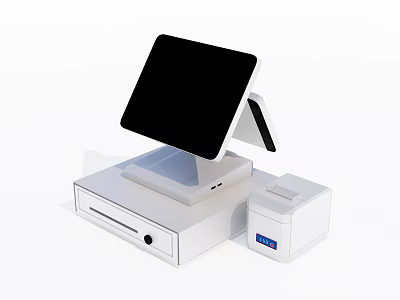 Modern Commercial POS Terminal With Touchscreen Display Receipt Printer And Base Unit 3d model