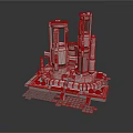 Detailed Industrial Metal Mechanical Model With Cylindrical Towers And Square Base