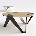 Modern Round Coffee Table With Light Wood Top Black Metal Geometric Legs And White Frame