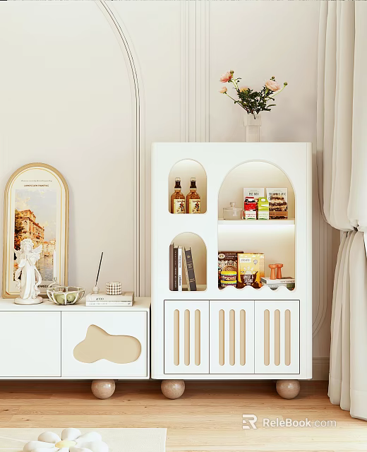 White Modern Sideboard With Open Shelves And Decorative Storage For Kitchen 3d model