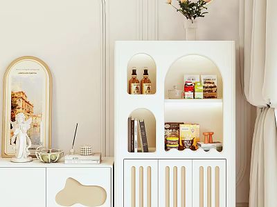White Modern Sideboard With Open Shelves And Decorative Storage For Kitchen 3d model