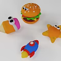 Cute Cartoon Shaped Decorative Ornament Set with Hamburger Starfish Pencil Rocket Figurines for Home Decor