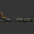 Damaged Airliner Wreckage With Broken Fuselage Wings And Green White Paint