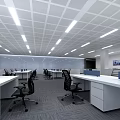Modern Public Office Space With Desks Office Chairs Ceiling Lights And Open Layout 3d model