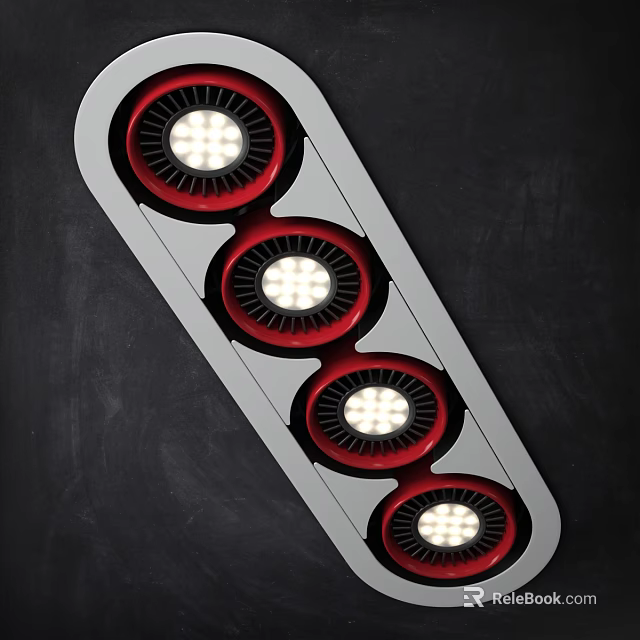 Modern Four Red Trim Downlights Spotlights With White LED Bulbs Sleek Linear Design 3d model 