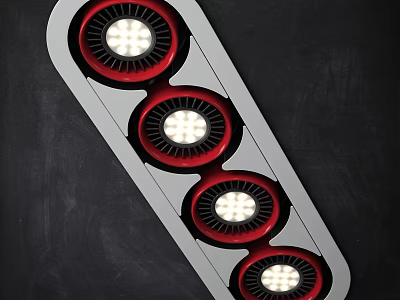 Modern Four Red Trim Downlights Spotlights With White LED Bulbs Sleek Linear Design 3d model