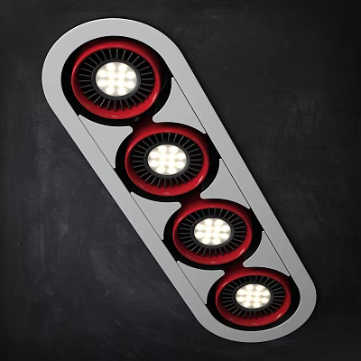 Modern Four Red Trim Downlights Spotlights With White LED Bulbs Sleek Linear Design 3d model