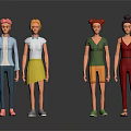 Four Stylish Cartoon Characters With Various Hairstyles And Colorful Outfits