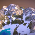 Scenic Mountain Landscape With Snowy Peaks Blue Lakes And Green Vegetation
