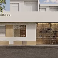 Modern Minimalist Storefront With White Walls Glass Doors Wooden Blinds And Accents