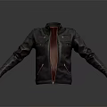 Black Leather Jacket With Red Lining Multiple Zippers And Functional Pockets 3d model