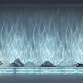 Elegant Water Ripple Light Projection with Rock Formations and Green Plants