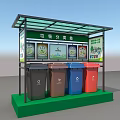 Public Waste Sorting Facility With Sheltered Colorful Bins And Classification Posters 3d model
