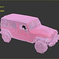 Red Off Road Jeep Style Vehicle With Blue Roof Large Tires And Rugged Body Design