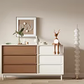 Entryway Cabinet Sideboard Featuring Brown White Rabbit Doll Vase Candle Wall Painting And Side Pillar