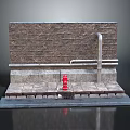 Urban Scene Construction Model With Brick Wall Metal Pipes And Red Fire Hydrant