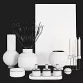 Decorative Ornament Set with Glass Vases Reed Diffusers Candles Perfume Bottles and Metallic Accents