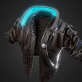 Futuristic Brown Leather Jacket With Glowing Blue Light Strip And Shoulder Details