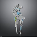 Futuristic Robot 3D Model With White Blue Yellow Mechanical Structure Design