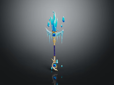 Icy Blue Magical Staff with Ice Crystals Blue Gemstones and Golden Accents 3d model