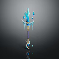 Icy Blue Magical Staff with Ice Crystals Blue Gemstones and Golden Accents
