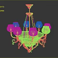 Traditional Eight Light Chandelier With White Glass Shades And Intricate Metal Scrollwork Design
