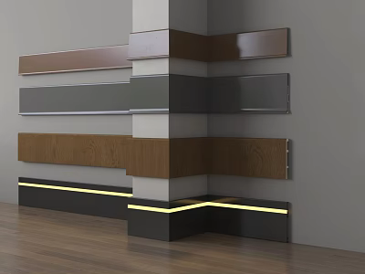 Modern Corner Building Component With Layered Horizontal Slats And LED Light Strip 3d model