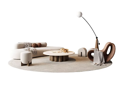 Modern Living Room Sofa Coffee Table Set With Beige Upholstery Neutral Rug And Floor Lamp 3d model
