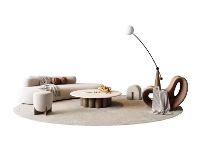 Modern Living Room Sofa Coffee Table Set With Beige Upholstery Neutral Rug And Floor Lamp 3d model