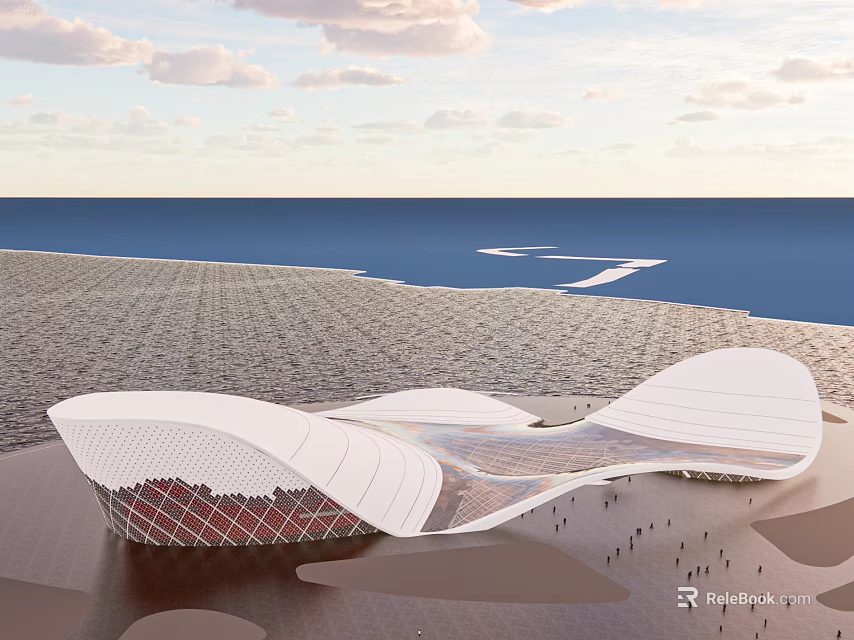 Stunning Modern Seaside Architecture With White Curved Design And Ocean View 3d model 