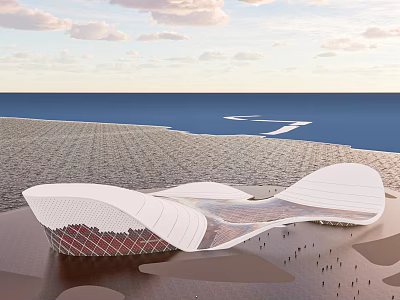 Stunning Modern Seaside Architecture With White Curved Design And Ocean View 3d model