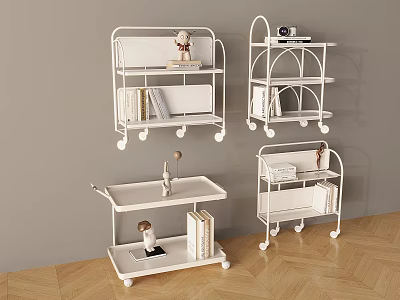 White Mobile Multi Tier Shelving Units With Wheels For Home Storage 3d model