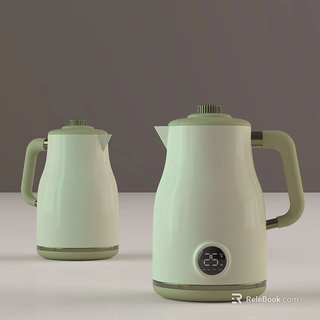 Two Light Green Electric Kettles Featuring Digital Display For Daily Use 3d model 