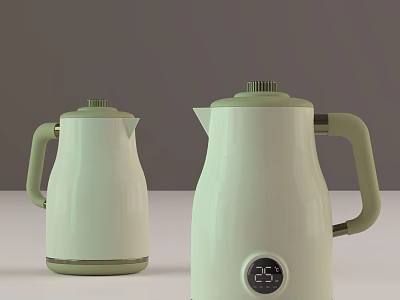 Two Light Green Electric Kettles Featuring Digital Display For Daily Use 3d model
