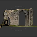 Ancient Stone Ruins Model With Archway Structure And Grass Covered Base