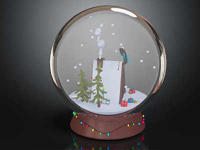 Decorative Snow Globe With Winter Scene Snowman Pine Trees Gift Boxes And Colored Lights 3d model