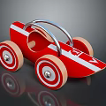 Children's Red Wooden Toy Car With Silver Handle And Decorative Wheels