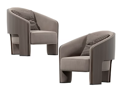 Modern Light Gray Single Sofa With Square Arms Checkered Cushion And Dark Legs 3d model