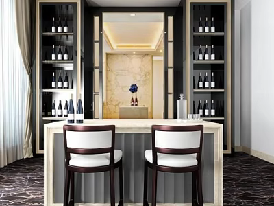 Modern Bar Area Interior With Wine Racks Bar Stools And Countertop Design 3d model