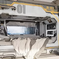 Futuristic Tech Hotel Room with Metallic Industrial Style Large Window Advanced Control Panel Number 01