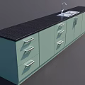Elegant Kitchen Wall Cabinets Interior Design With Light Green Finish Black Countertop And Sink