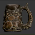 Brown Ceramic Mug With Rocky Surface Texture And Sculpted Handle Design 3d model