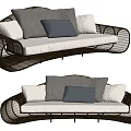 Modern Outdoor Sofa With Wicker Frame White Cushions And Gray Pillows