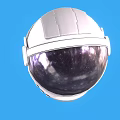 Futuristic White Astronaut Helmet with Starry Galaxy Visor against Blue Background