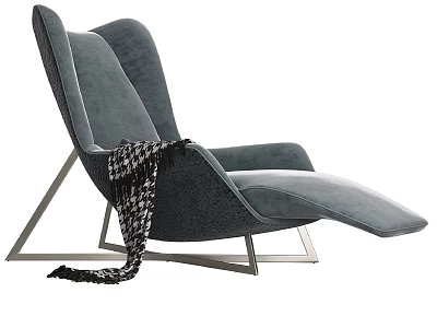 Modern Gray Chaise Lounge with Geometric Metal Frame and Patterned Blanket Draped Over Arm 3d model