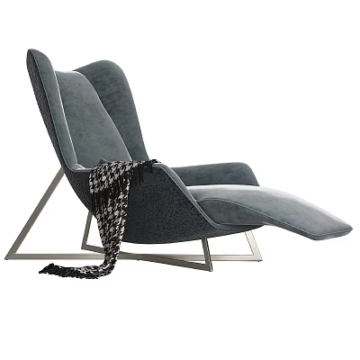 Modern Gray Chaise Lounge with Geometric Metal Frame and Patterned Blanket Draped Over Arm 3d model