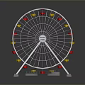 Star Ferry Ferris Wheel With Red Yellow Cabins White Supports Gray Platform